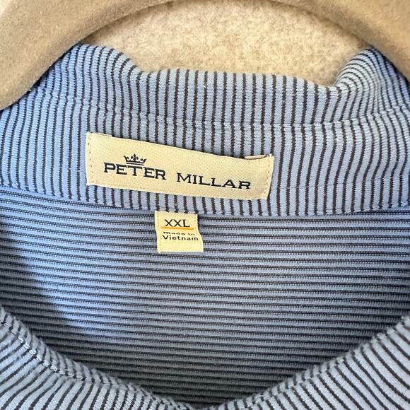 Peter Millar Long Sleeve Golf Polo Size XXL Blue Pinstripe 'Black Hawk' Shirt - Picture 3 of 9